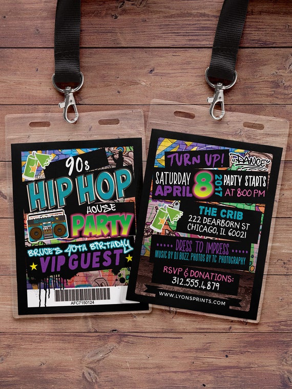 Hip Hop, Swagger, VIP PASS, backstage pass, Vip invitation, birthday invitation, pop star, lanyard, Graffiti, birthday, DJ, 90's party Il_570xn