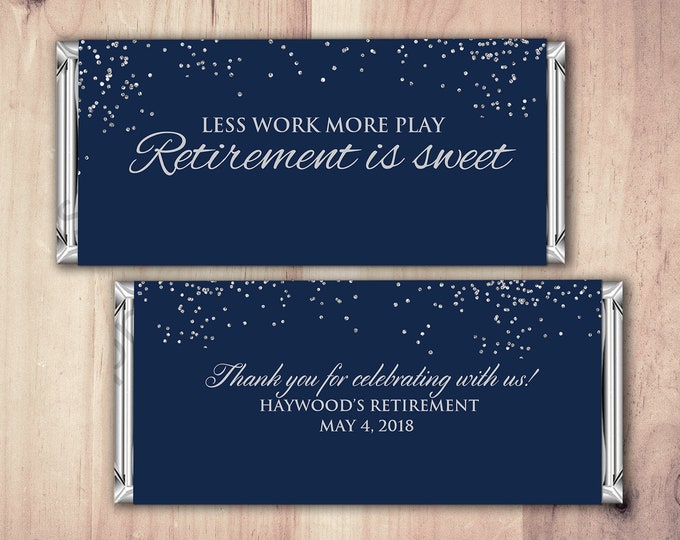 Retirement Candy Bar Wrapper, Printable Digital File,Candy Bar, gold glitter, retirement party, party favor, gift, thank you, elegant