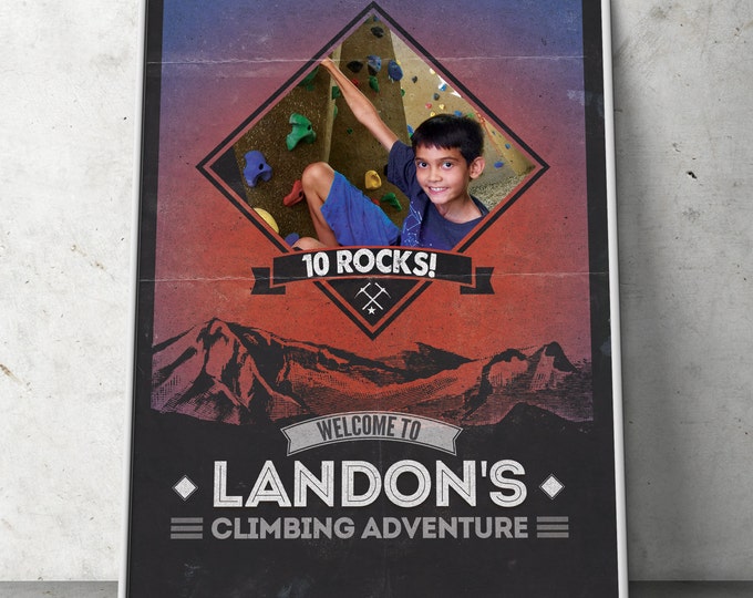 Ready to Rock, Rock Climbing Birthday Invite, 10 rocks, ten rocks, boy birthday, Adventure outdoors, hiking, 9. 10, 11, 12, 13, 14, 8, sign