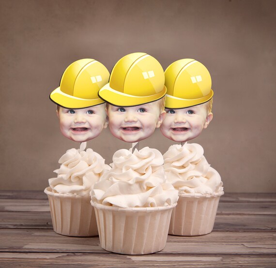 Photo Cupcake Toppers Digital File -construction birthday, dump truck, under construction, construction invitation, boy birthday Il_570xn