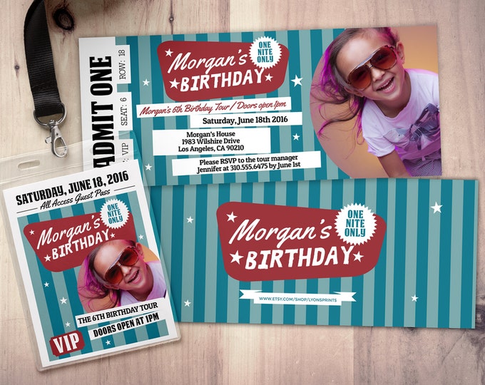 Pop star, Rock Star concert ticket birthday party invitation- Music invitation- printable, rockstar party, pop star, karaoke party,