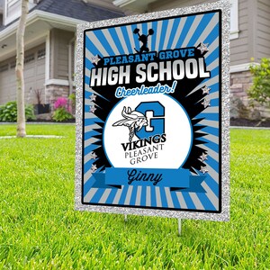 Cheerleader lawn sign design, Digital file only, Photo Yard Sign design,High School Senior, Welcome Sign Congrats, Graduation lawn sign BLUE-GRAPHIC