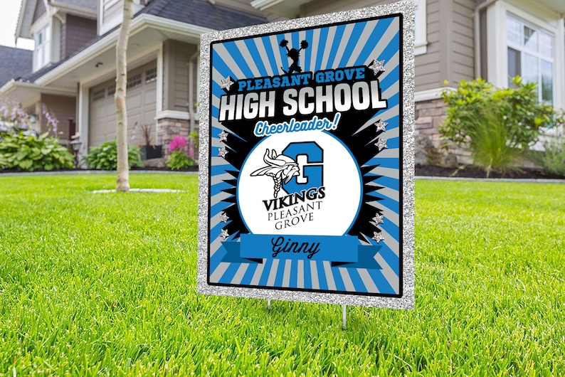 Cheerleader lawn sign design, Digital file only, Photo Yard Sign design,High School Senior, Welcome Sign Congrats, Graduation lawn sign BLUE-GRAPHIC