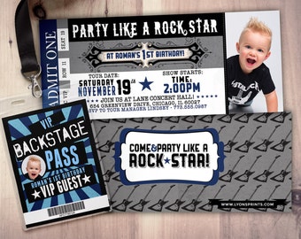 ROCK STAR concert ticket birthday party invitation- Music invitation- photo card, printable, rockstar party, rock star invitation, VIP pass