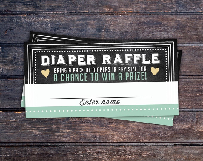 Baby Shower Diaper Raffle Ticket Inserts, Chalkboard- Printable Instant Download, boy shower, girl shower, shower game, party game