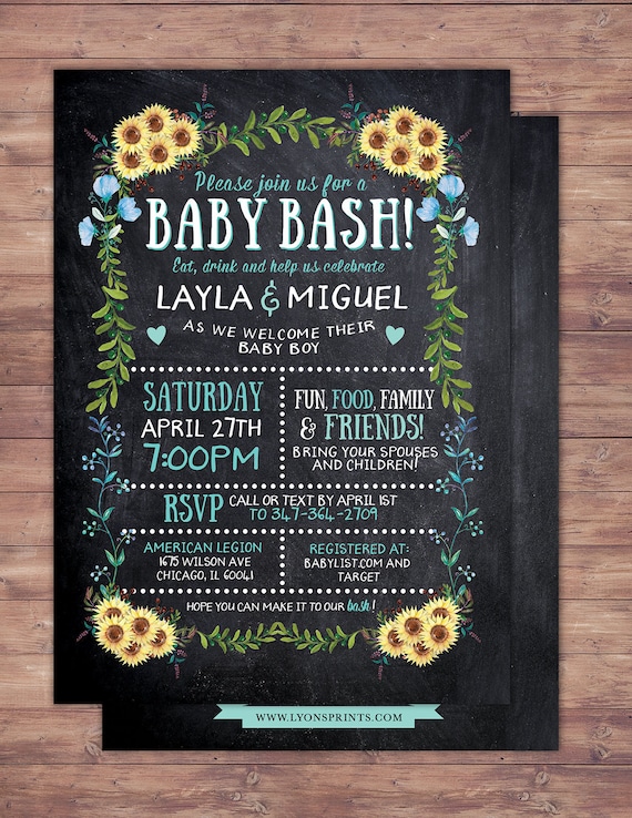Floral, rustic, BOHO, BabyQ chalkboard couples co-ed Baby Shower BBQ invitation - babyq - boy girl- baby is brewing, baby girl shower Il_570xn