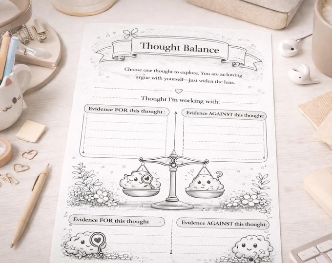 CBT Worksheets, Thought Challenging Exercises, Mental Health Workbook (Digital Download)