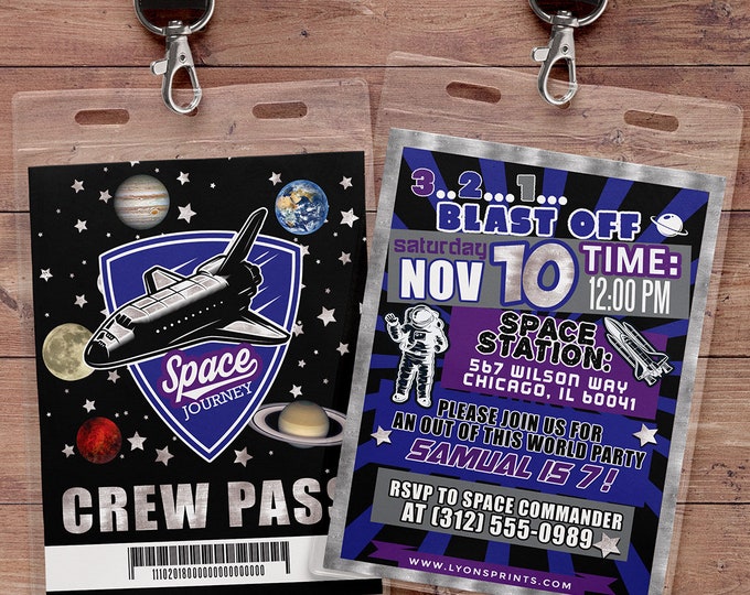 VIP pass, Outer Space Invitation, Solar System Invitation, Solar System Birthday Party Invitation, Planet Invitation, Invite, rocket ship,
