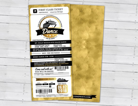 cruise prom passport and ticket invitation dance birthday party