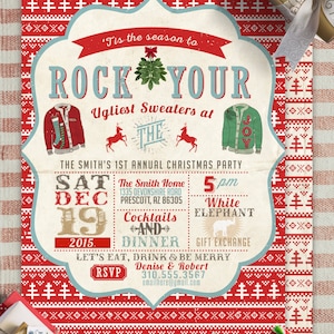 Ugly sweater party, Christmas, Holiday party invitation, Christmas invitation, holidays, Christmas party, cookie exchange, invite, santa,