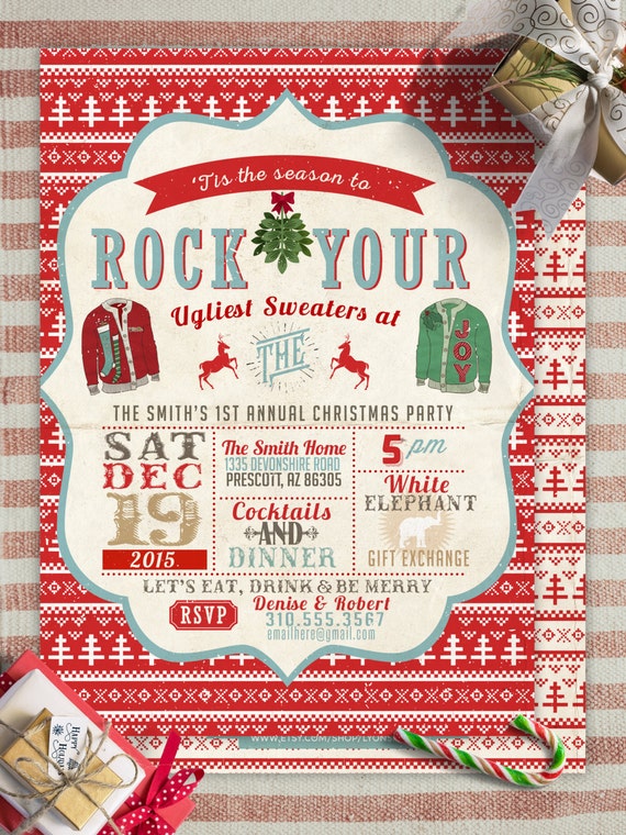 Ugly sweater party, Christmas, Holiday party invitation, Christmas invitation, holidays, Christmas party, cookie exchange, invite, santa, Il_570xn