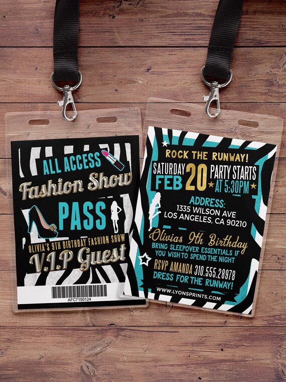 Rock the Runway, ticket birthday party invitation- popstar invitation- rockstar party, fashion birthday, zebra print, high fashion, runway Il_570xn
