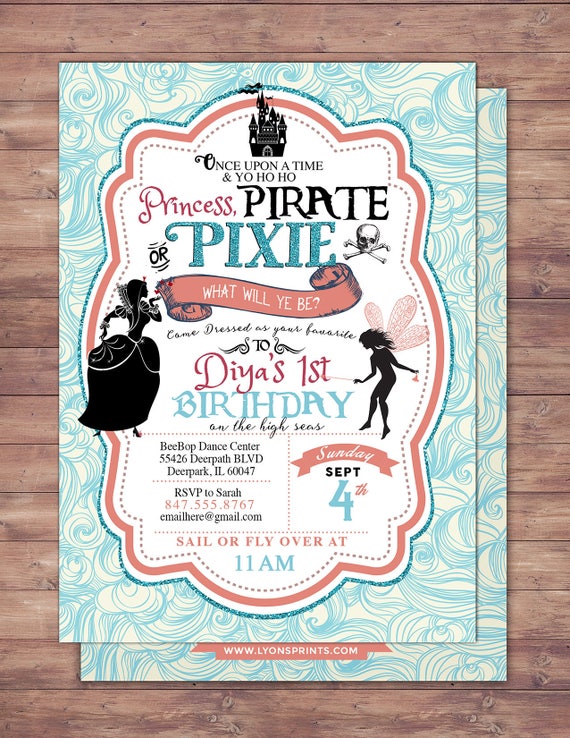 Pirates and Pixie, Party Invitations, Pirate, Princess, Pixie, Invitation, Pirate and pixie invitation ,Twins, fairy, birthday, nautical Il_570xn