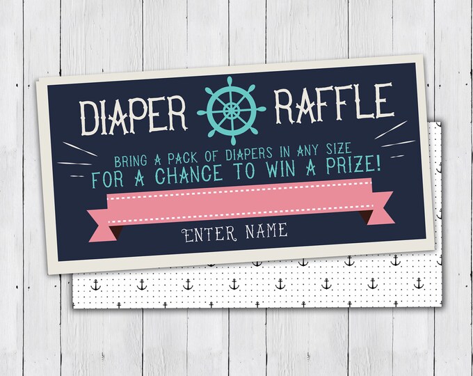 Baby Shower Diaper Raffle Ticket, Nautical, boy shower, baby shower game, party game, baby shower, Ahoy it's  Boy, raffle ticket, sailboat