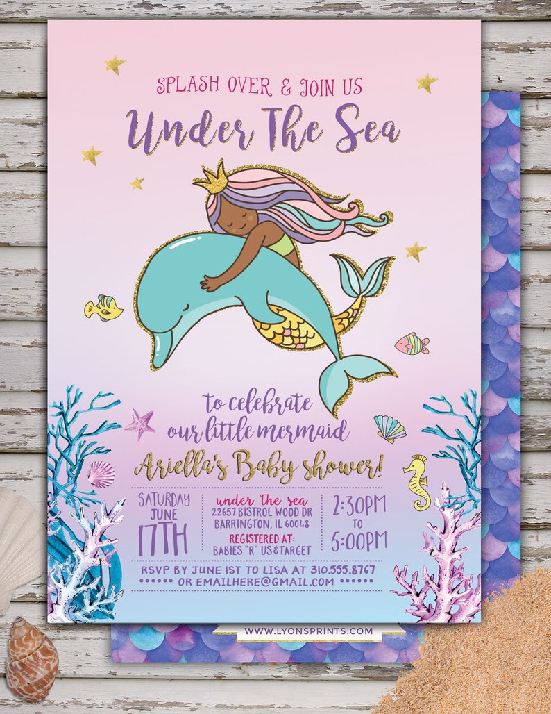 Mermaid Invitation Mermaid Baby Shower Invitation Under The Etsy Mermaid Invitation Mermaid Baby Shower Invitation Under The Etsy