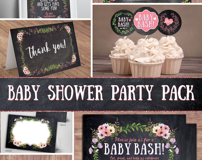 Floral, rustic, BOHO, BabyQ chalkboard couples co-ed Baby Shower BBQ invitation, baby-q, boy girl- baby is brewing, baby girl shower