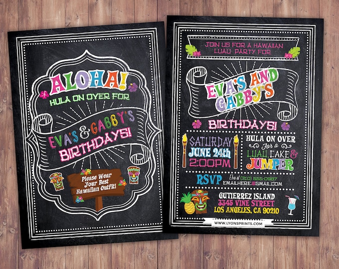 Aloha Birthday Invitation, Luau Birthday Invitation,  Luau Invitation, Hawaiian birthday Invitation, Tiki party, Pool party invitation