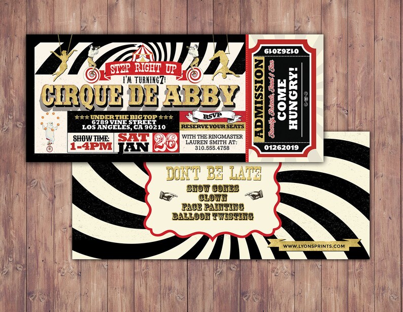 Birthday circus ticket-carnival ticket invitation vintage circus, retro, ticket invitation, carnival, circus birthday invitation, first SAMPLE PHOTO 1