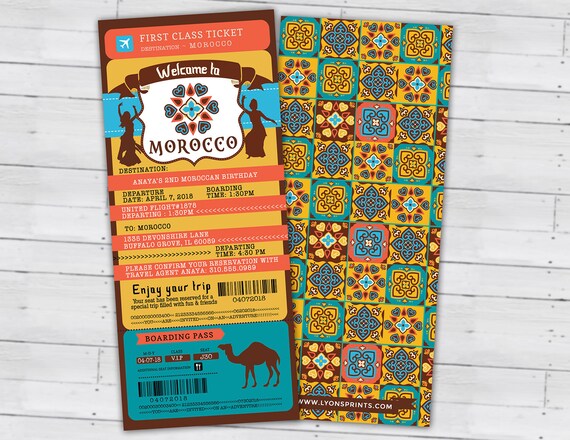 Morocco, Passport and ticket, birthday invitation, Girl birthday, travel birthday party invitation- Moroccan birthday-ethnic Il_570xn
