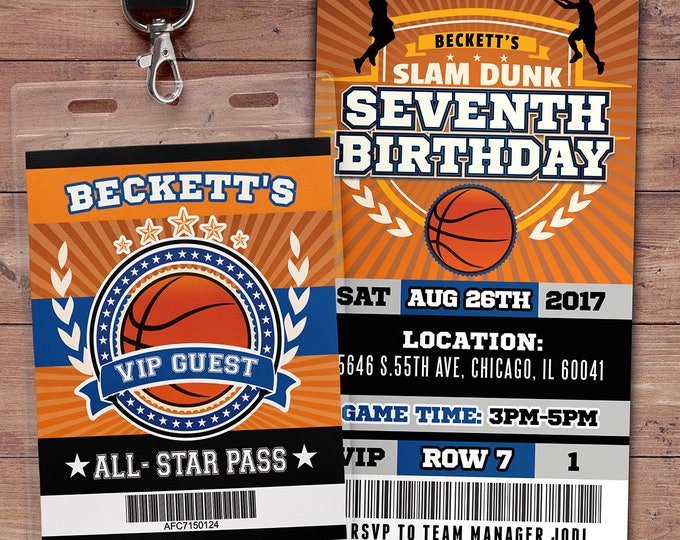 Basketball ticket Invitation, All Star Birthday, VIP pass, Birthday invitation, boy birthday, sports birthday, athletic, ticket invite