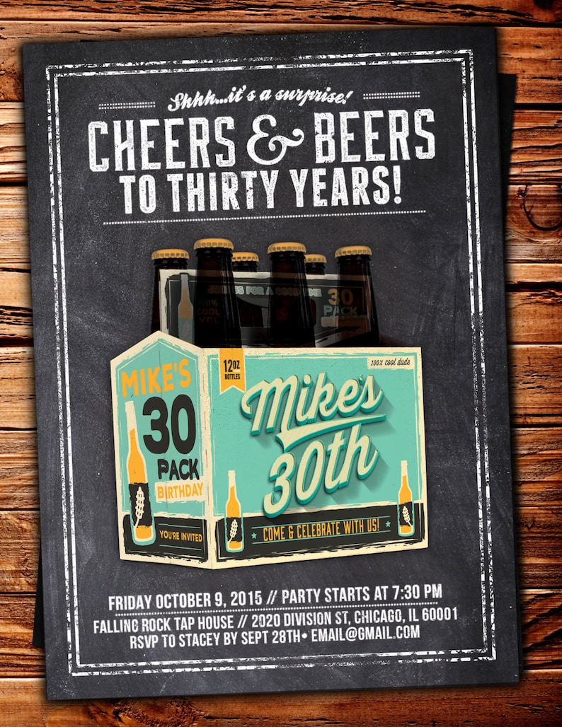 Cheers and Beers invitation, beer, 21st, 30th, 40th, 50th, 60th, 70th, Surprise Birthday Party Invitation, adult birthday, invite, cheers, image 2