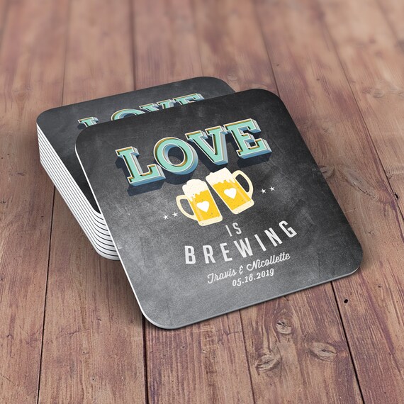 Digital logo file LOVE is brewing, Coed wedding shower invitation- Beer- couples shower - BBQ, party, bridal shower, wedding, coaster Il_570xn
