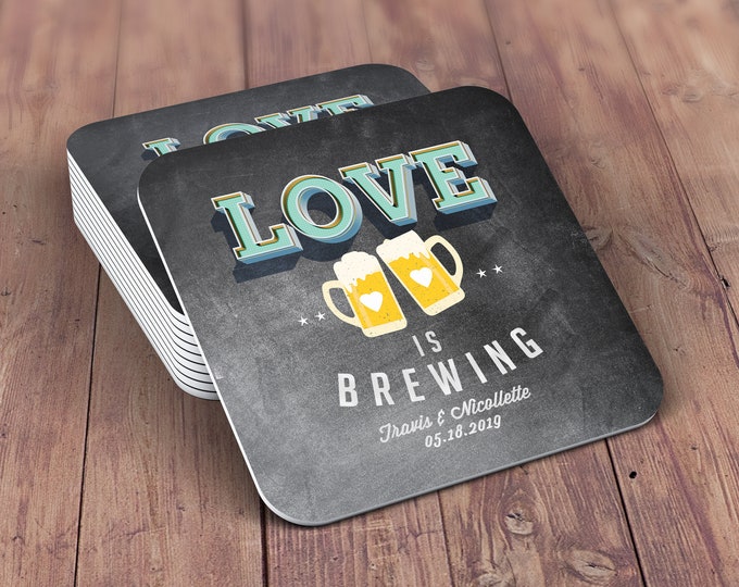 Digital logo file,  Love is brewing, Coed wedding shower decor, Beer theme,  couples shower,  BBQ, party, bridal shower, wedding, coaster