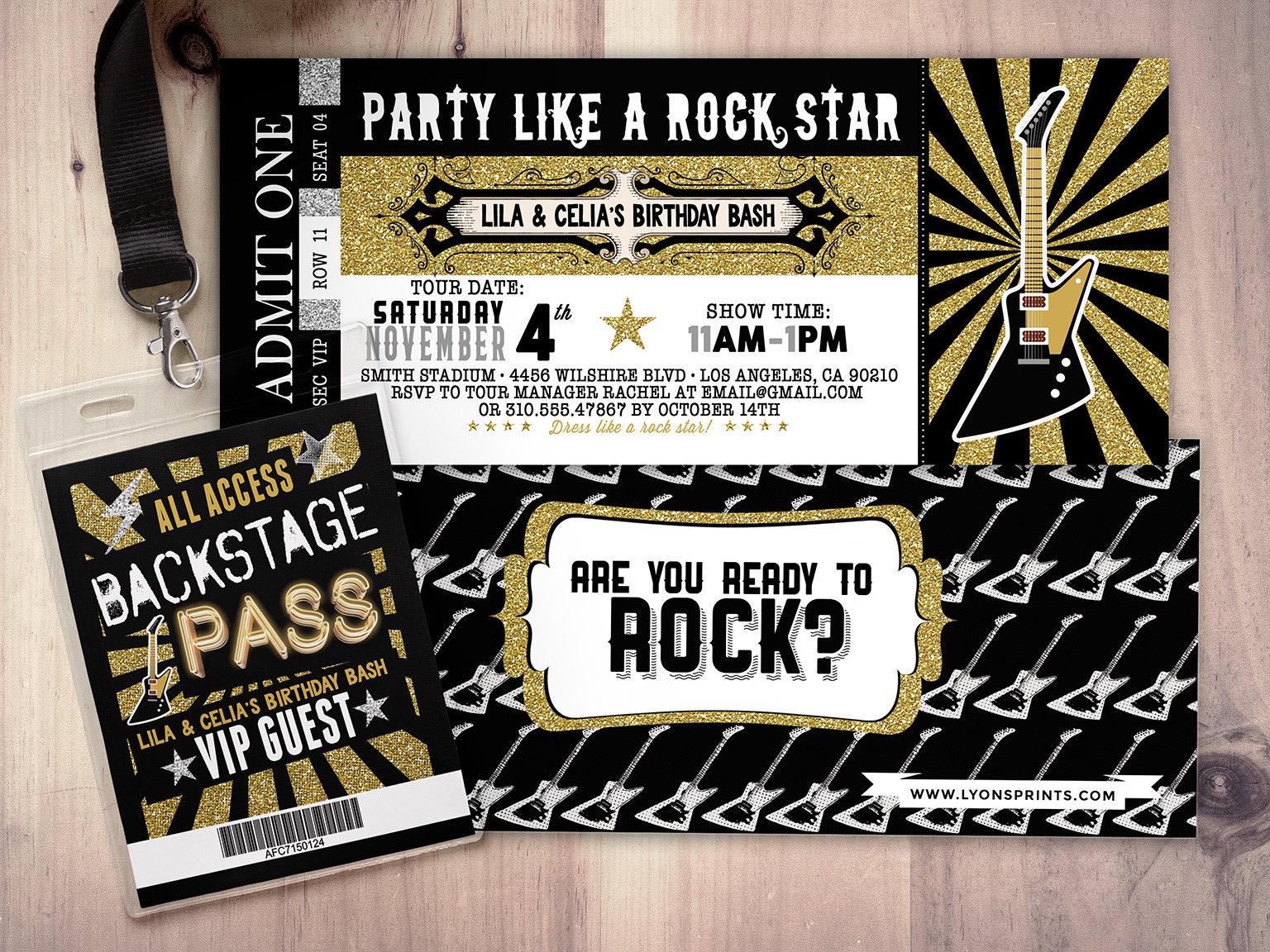 Pop star, Rock Star concert ticket birthday party invitation- Music ...