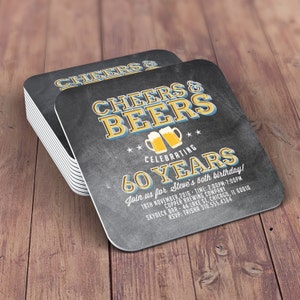 Digital logo file, Coaster, Cheers and Beers invitation, beer, 21st, 30th, 40th, 50th, 60th, 70th, Birthday Party, Surprise party, Milestone