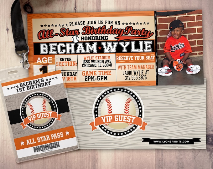 Vintage, baseball, All-Star Invitation //  Little Slugger Birthday // VIP pass,  sports birthday, home run birthday