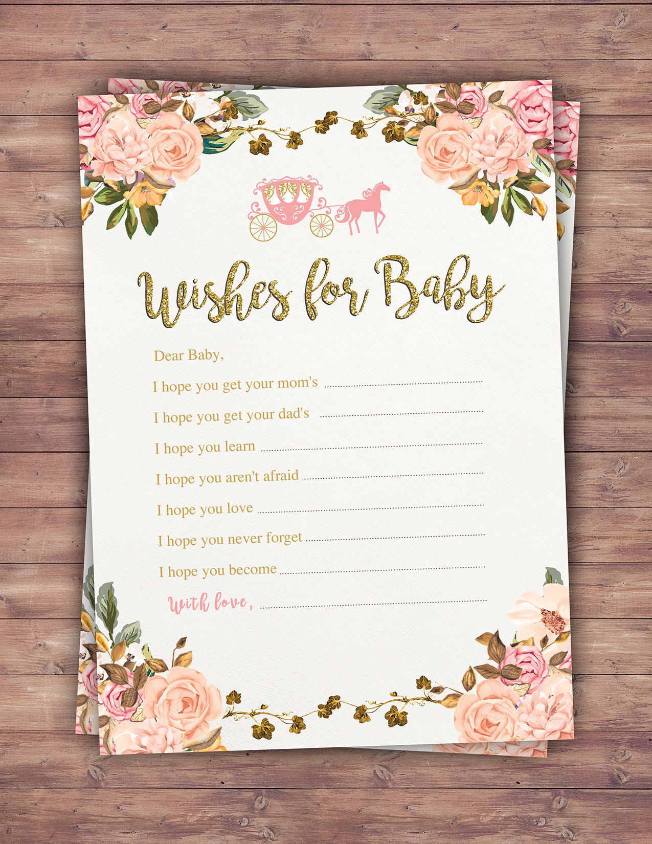 Baby Shower Wishes Card Wishes For Baby Princess Baby Etsy