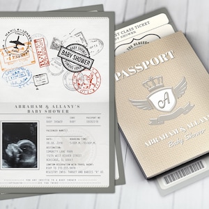 PASSPORT and TICKET baby shower invitation, vintage airplane, travel theme, Precious Cargo, time flies, airplane invite, Digital files only