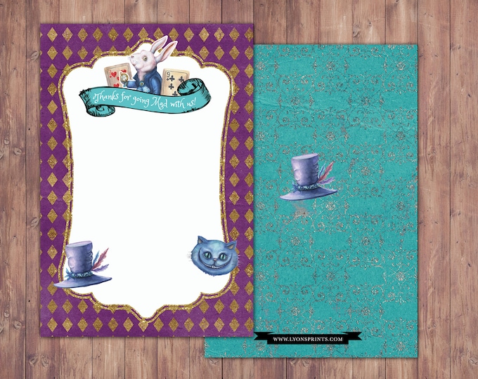 Thank you card, Tea Party, Wonderland thank you card, Birthday, greeting card, printable