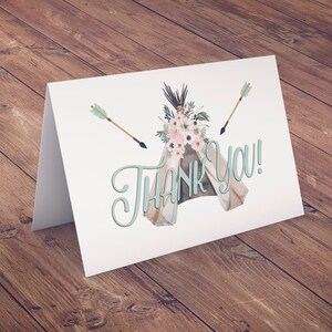 TEEPEE Baby Shower, Thank you card, arrow baby shower, pow wow, BOHO, Tribal, greeting card, BOHO thank you card image 3