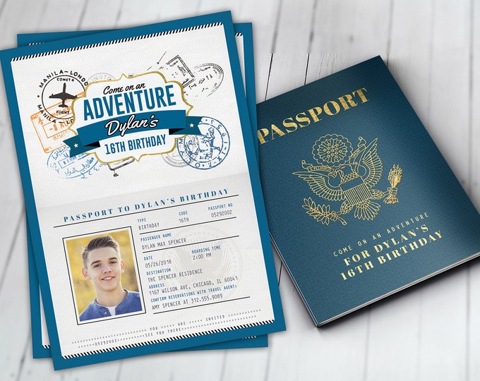ANY AGE, Sweet 16, birthday invitation, travel invitation, destination, passport invitation, birthday invitation, travel theme,Digital files