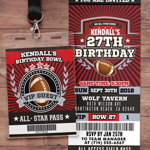 Football ticket Invitation // All Star Birthday // VIP pass,, sports birthday, ticket invite, Bar Mitzvah, football image 8