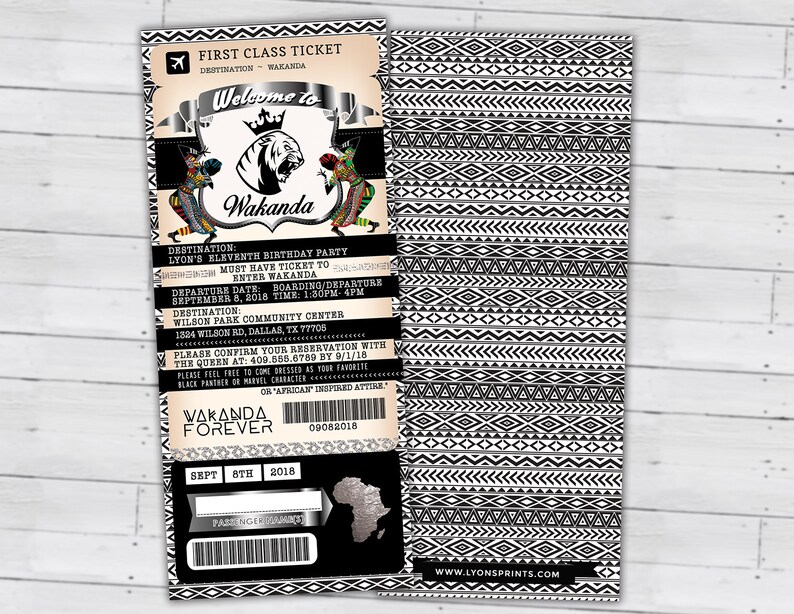 Passport and ticket Birthday invitation, Wakanda, Africa Passport, African Birthday, African Birthday, Panther, Digital files only image 2