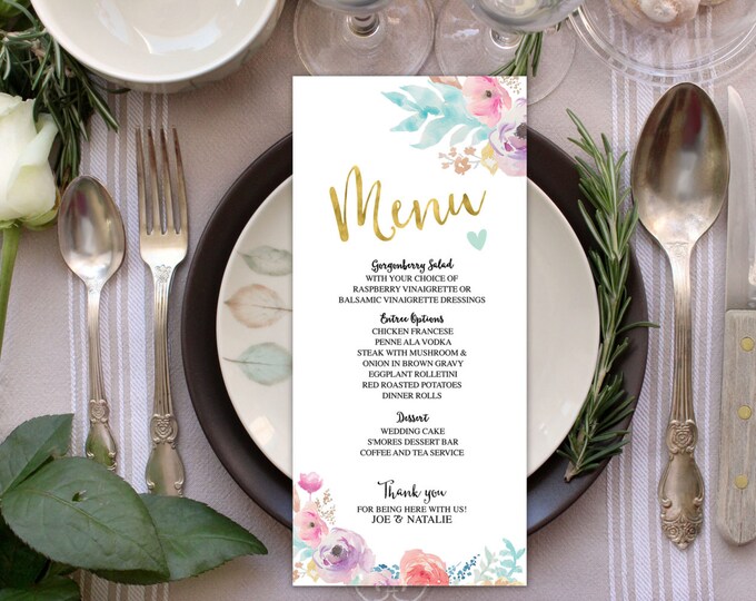 wedding menu,Floral, boho, Printable Wedding Program, elegant wedding program, wedding ceremony, modern wedding program, order of ceremony,