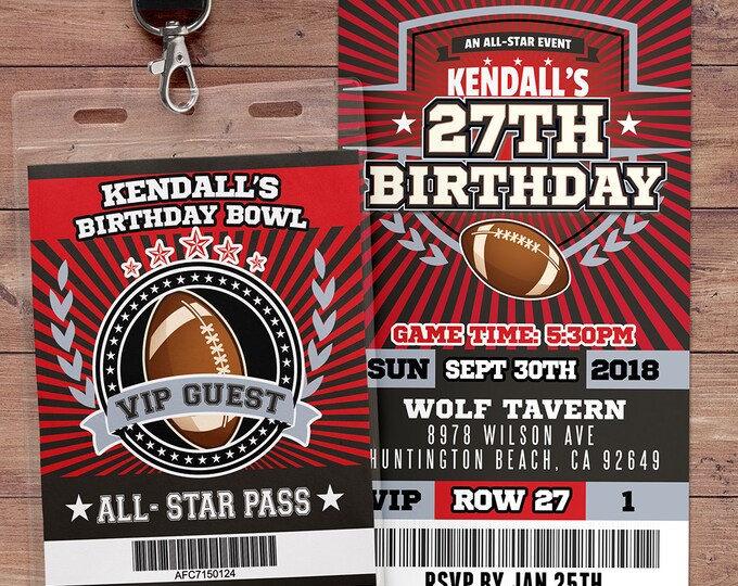 Football ticket Invitation, All Star Birthday, VIP pass, Birthday invitation, boy birthday, sports birthday, football baby shower