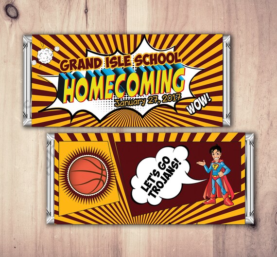 Comic Candy Bar Wrapper, Homecoming, Chocolate Bar, Birthday Candy Wrappers, favor, prom, school event, comic party Il_570xn