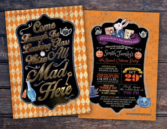 Halloween party, Mad Hatter Tea Party, Alice in Wonderland Invitation / Birthday Invitation / costume party invitation, invite, kid's party Il_570xn