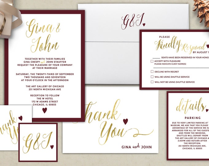 Wedding Invitation Printable, Kraft,Wedding Invitation Suite, RSVP, monogram, info card, hand lettered typography theme. Gold