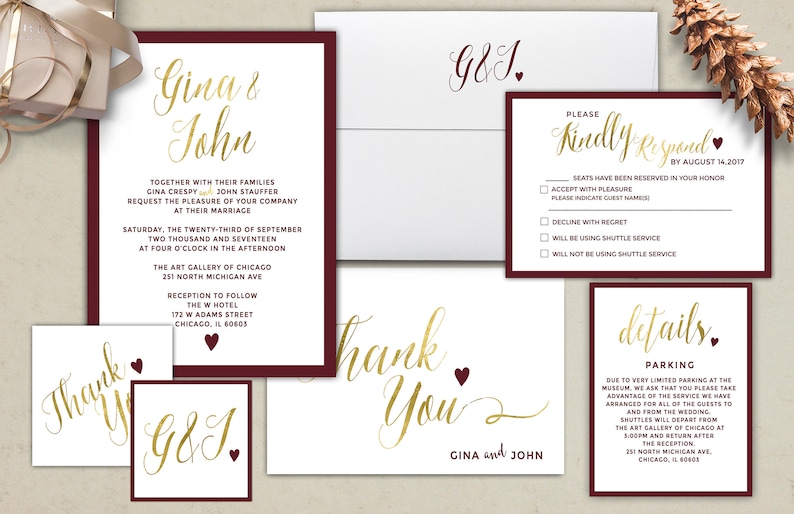 info card RSVP monogram Gold Wedding Invitation Printable Kraft,Wedding Invitation Suite hand lettered typography theme