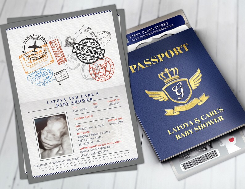 baby shower,Digital files only PASSPORT and TICKET baby shower invitation Coed baby shower invitation travel baby shower invitation