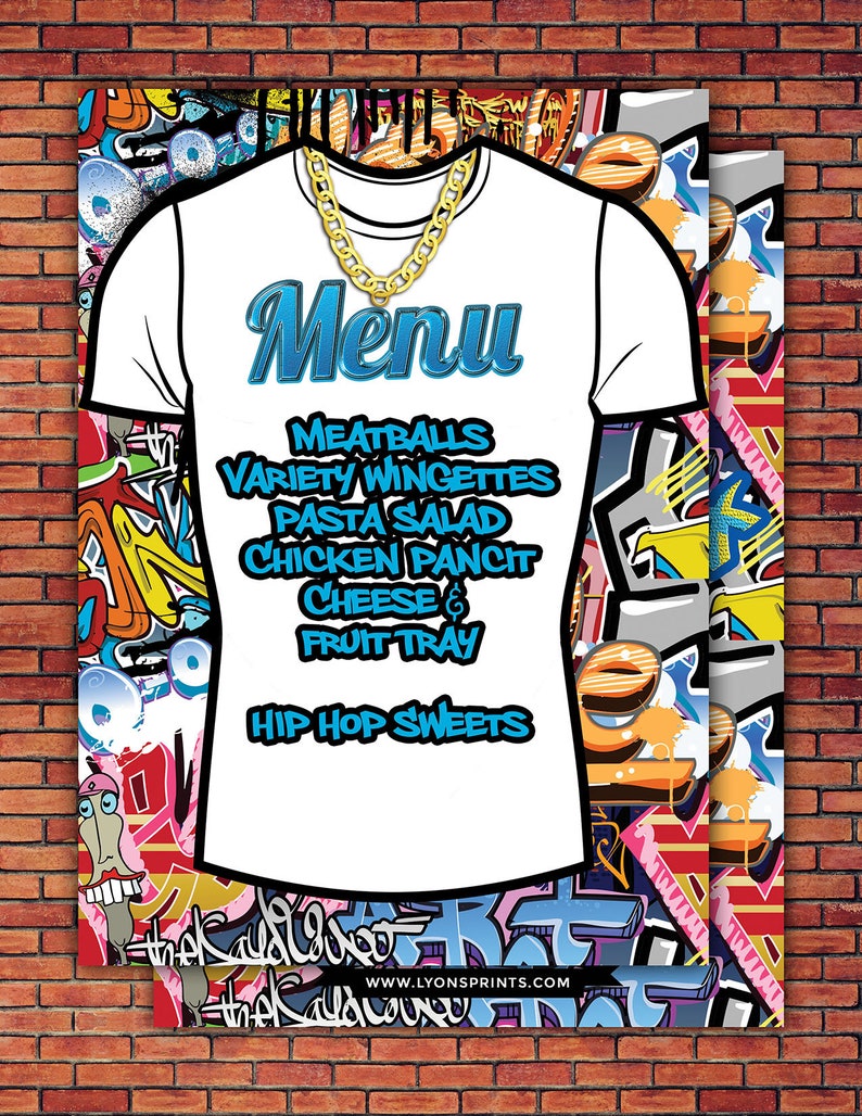 Menu, Fresh Prince, Birthday, Baby Shower, Hip Hop, Swagger, 90s, Graffiti, birthday, DJ, 90s party, HipHop birthday image 3