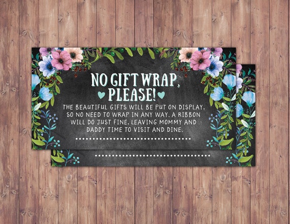 No gift wrap insert request, Floral, rustic, BOHO, BabyQ, chalkboard, Co-ed Baby Shower, BBQ, babyq, baby boy, baby girl, shower game Il_570xn