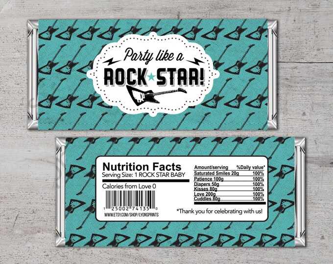 Baby Candy Bar Wrapper – Printable Hershey's Bar Wrapper  – Baby Shower Gifts- Party Favors- Rock Star, shower favor, candy