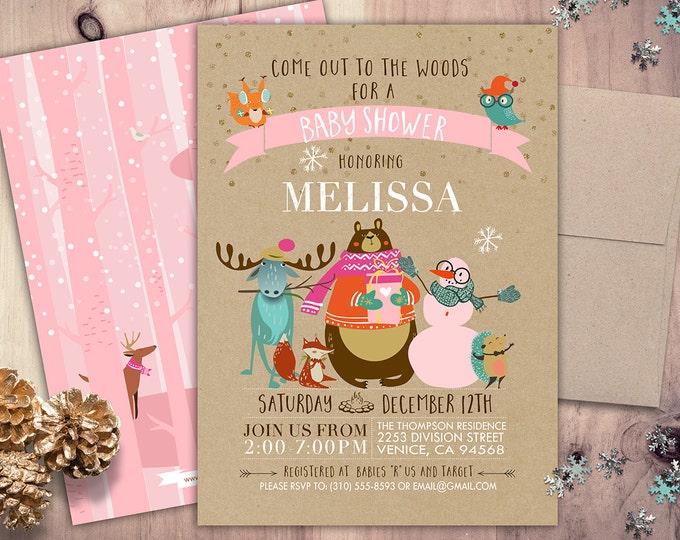 Woodland Baby shower, Woodland birthday, Winter ONEderland Birthday Party Invitation, Woodland Fox Invite, forest animals, lumberjack