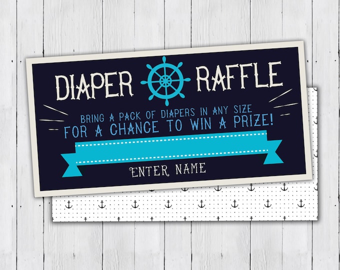 Baby Shower Diaper Raffle Ticket, Nautical, boy shower, baby shower game, party game, baby shower, Ahoy it's  Boy, raffle ticket, sailboat