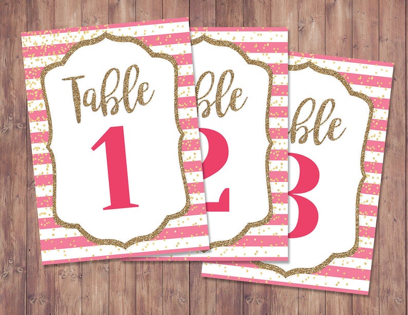 Spade party, table numbers, bridal shower, brunch, decor, sweet 16, birthday, wedding, baby shower, couples shower, pink, glitter image 1